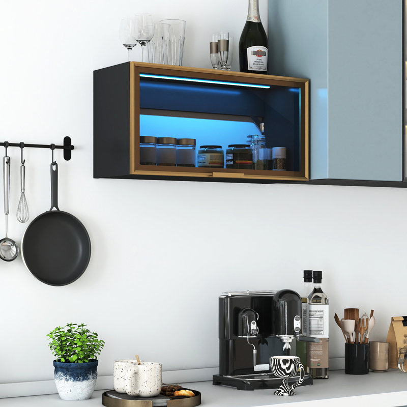 Rangement à épices noir avec porte pour la cuisine et la salle à manger - Armoire à particules de grande capacité de 15 mm