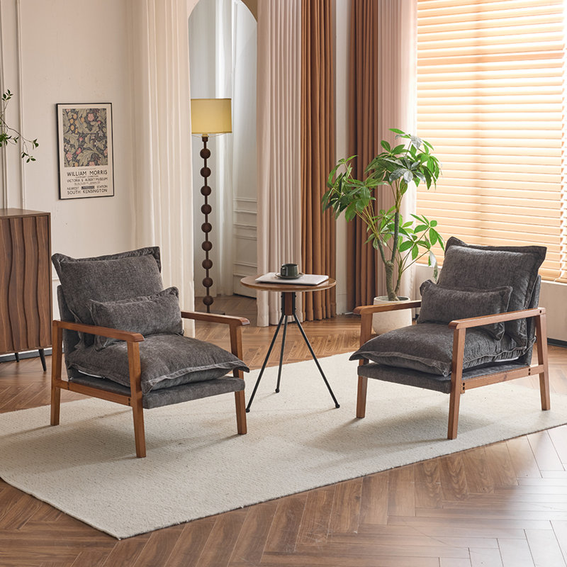 2Pcs Chenille Accent Chair Armchair With Pillow, Gray