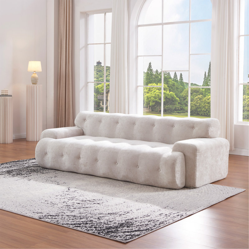 88"Cloud 3 Seater Chenille Sofa featuring Button Tufted Comfy Upholstered Couch, Silver lining