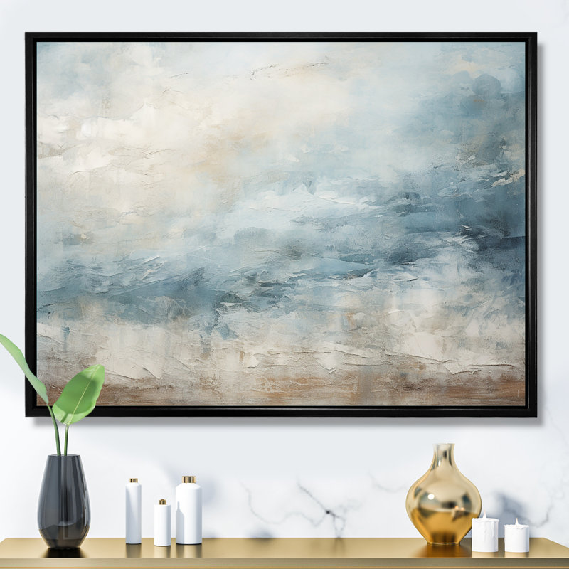 «Beige Blue Ocean Storm I», reproduction d'art sur toile, formes abstraites, H 34 po x l 44 po x P 1,5 po