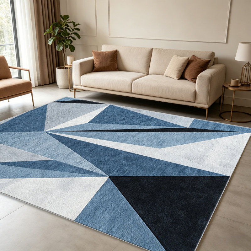 Denim Blue Grey Geometric Triangle carpet-easy to clean, machine-washable, soft and comfortable; suitable for door mats, kitchens, living rooms, bedrooms, corridors, and laundry areas. Easy to clean, durable carpet for home decoration.