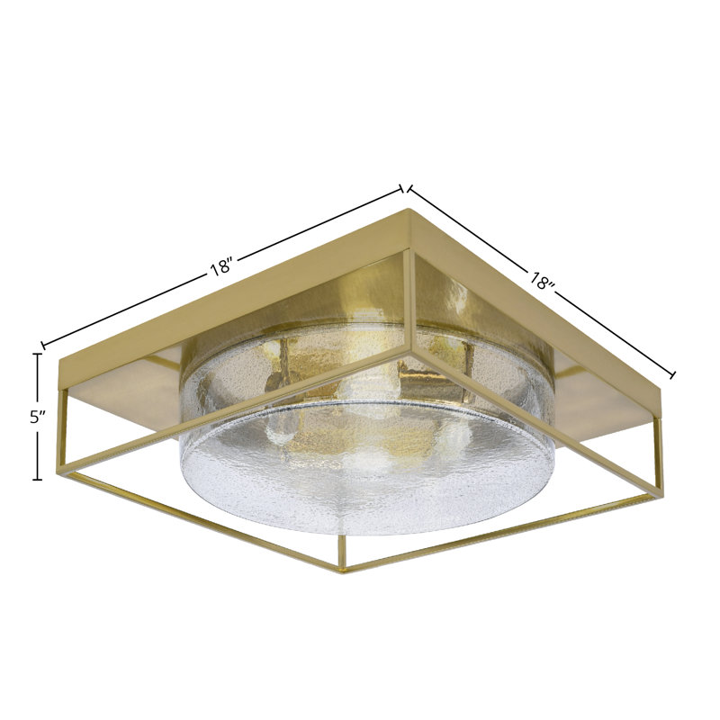 Plafonnier encastré avec verre, Clair, Laiton, H 5 po x l 18 po x P 18 po