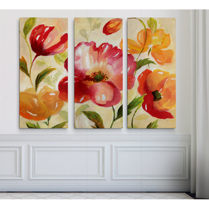 " Jardin Rouge " 3 - Pieces, 24" H x 36" W x 1.5" D