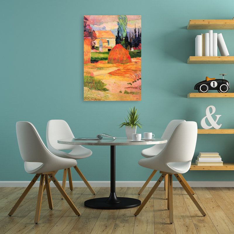 Haystack In Village, paysage abstrait coloré, impression d'art mural, 36" H x 24" W