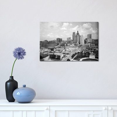 1940S Skyline Of Business District Of Houston Texas From City Hall - Wrapped Canvas Print