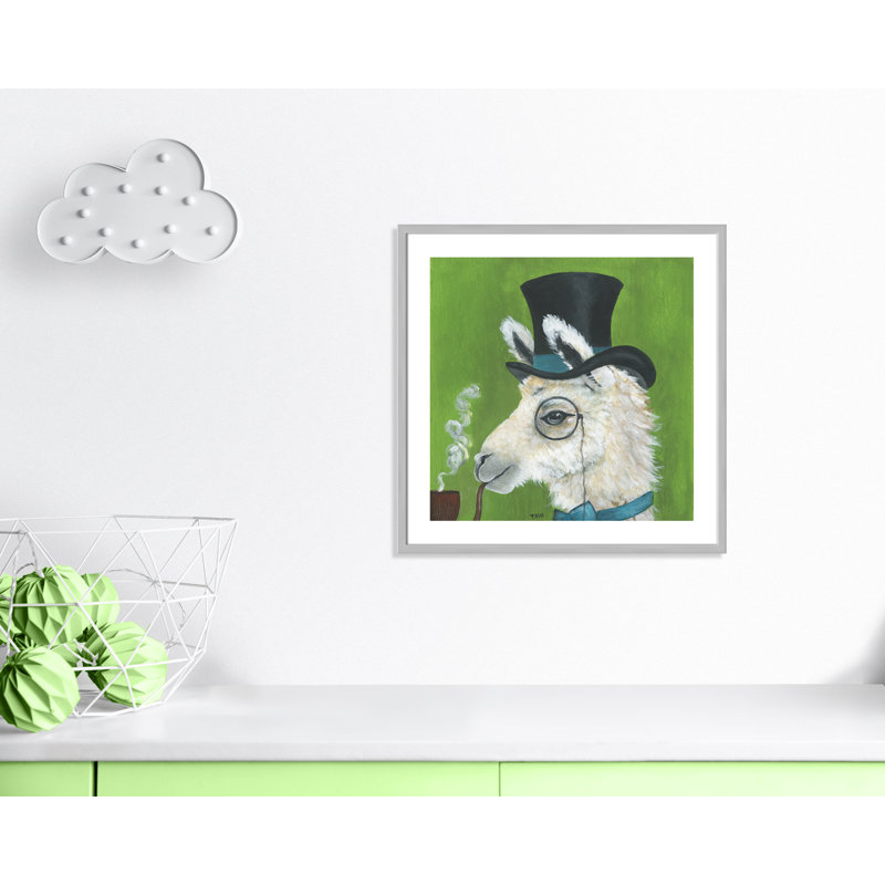 Lama et tuyau, art encadré, H 27,5 po x l 27,5 po x P 1,18 po, Cadre argenté