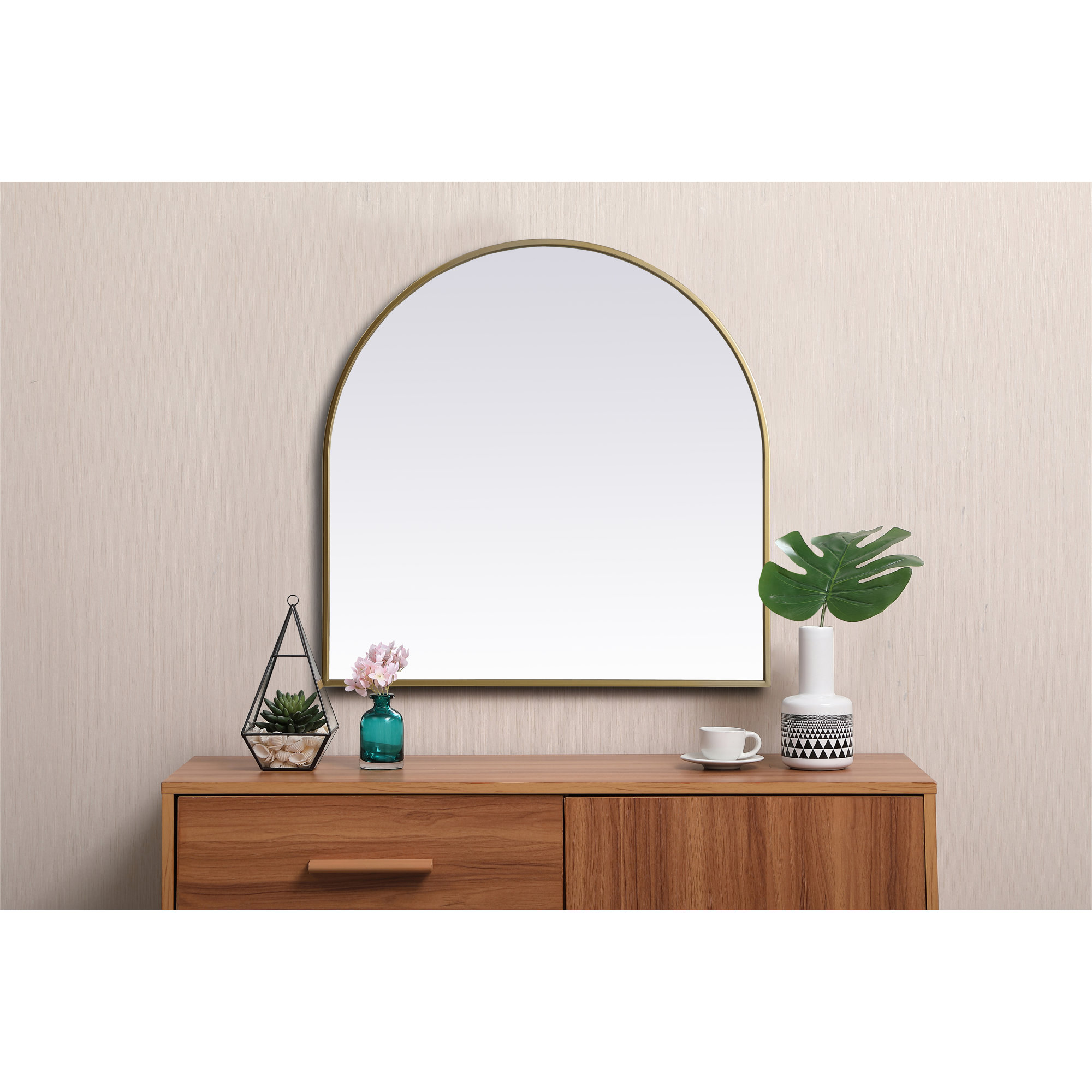 Sabine Metal Arch Wall Mirror, 30" x 30", Brass
