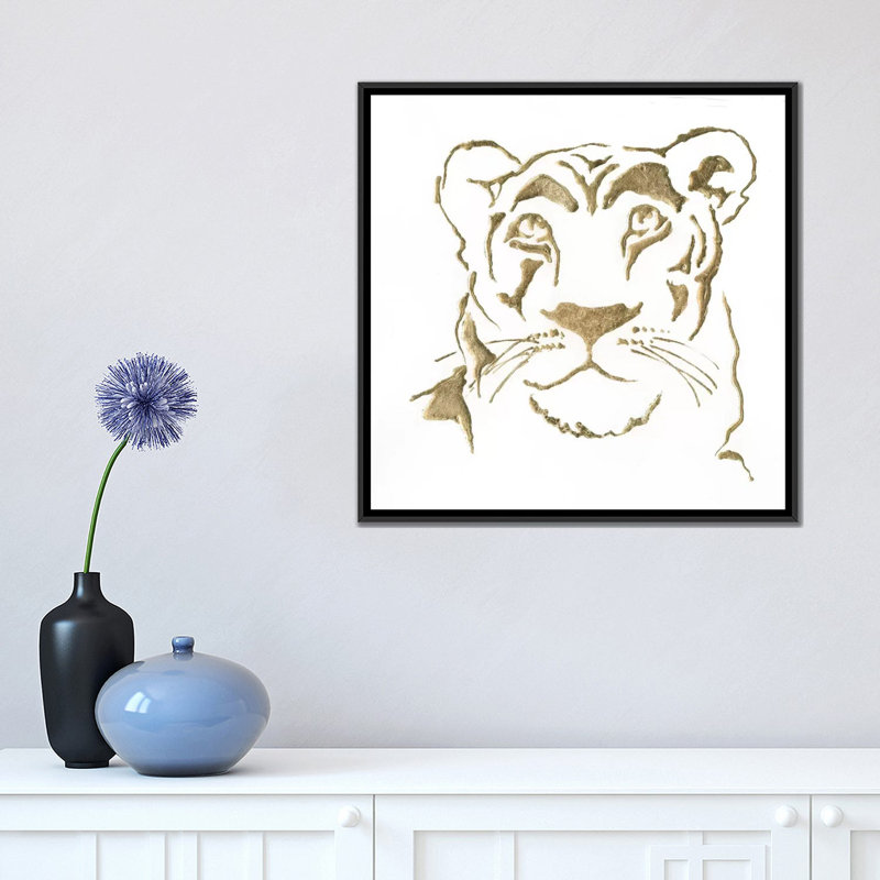 « gilded lioness », impression sur toile, H 18 po x l 18 po x P 1,5 po, Toile avec cadre noir, Pas de tapis