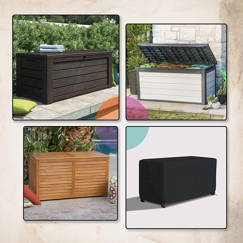 High Density Patio Deck Box Cover, Cover for Outdoor Rectangle Ottoman with Storage, Waterproof Rectangle Ottoman Outdoor Deck Box Cover