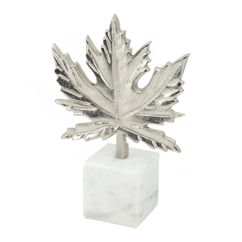 7X3x10.5" Aluminum Leaf On Marble Base