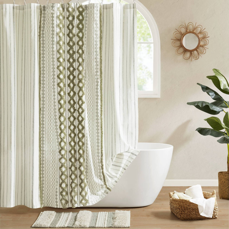 Imani 100% Cotton Tufted Chenille Shower Curtain, 72" H x 72" W, Sage
