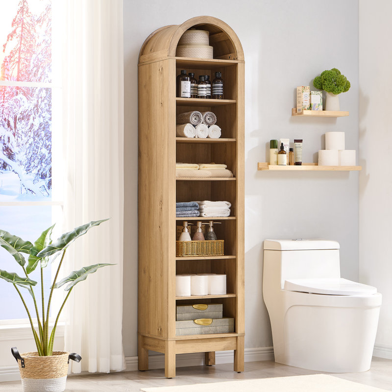 71" Tall Arched Bathroom Storage Cabinet, Natural, 70.9" H x 17" W x 13.75" D