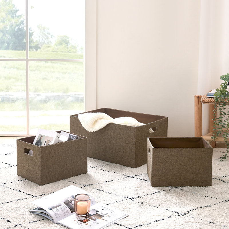 Taupe Faux-Linen Rectangular Basket Organizer Set