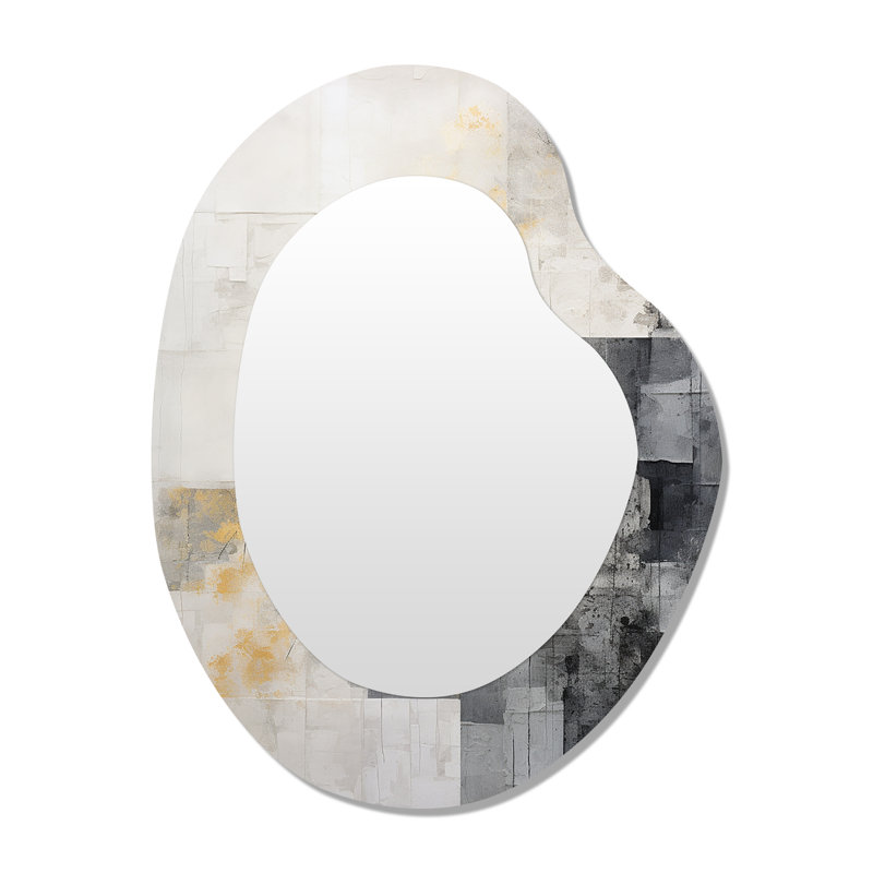 Geometric White And Grey Abstract Tile I - Abstract Tile Modern Wall Mirror In Asymmetrical Shapes