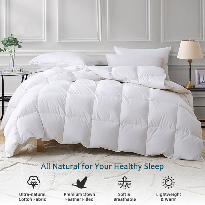  All Season Down & Feather Blend Comforter 100% Cotton White Duvet Insert, King Down Comforter