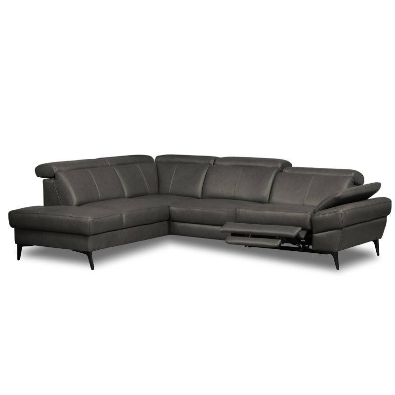 Genuine Leather Reclining Corner Sofa with Adjustable Headrests and Adjustable Armrest and Storage, Left Hand Facing