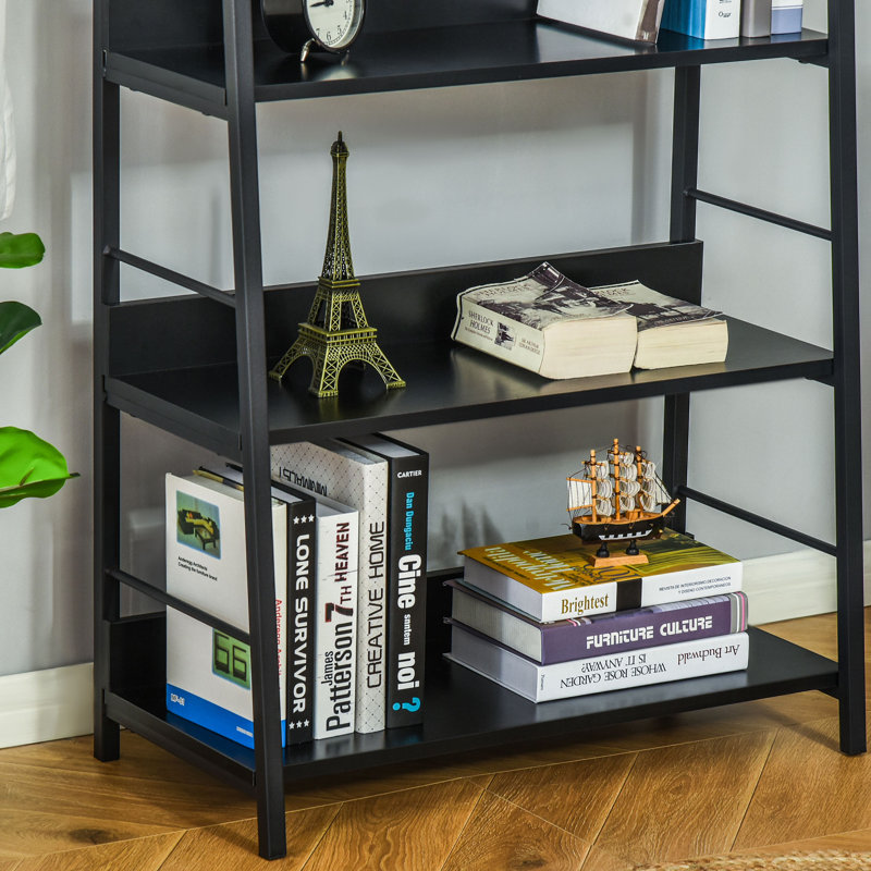 Eleri 5 Tiered Bookshelf, Ladder Shelf Etagere Bookcase, Wood and Metal Bookshelf, Black