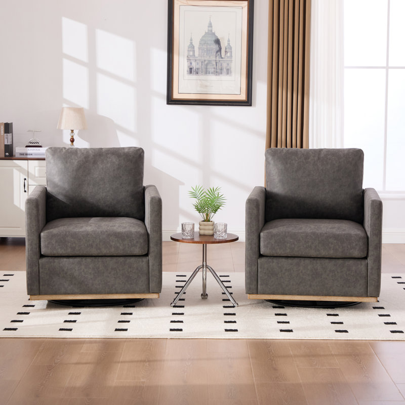 Wide Upholstered Swivel Armchair(Set Of 2), Gray