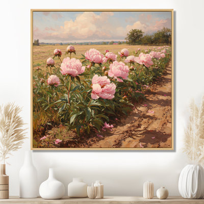 Photo avec pivoines le long du champ labouré - pivoines, art sur toile