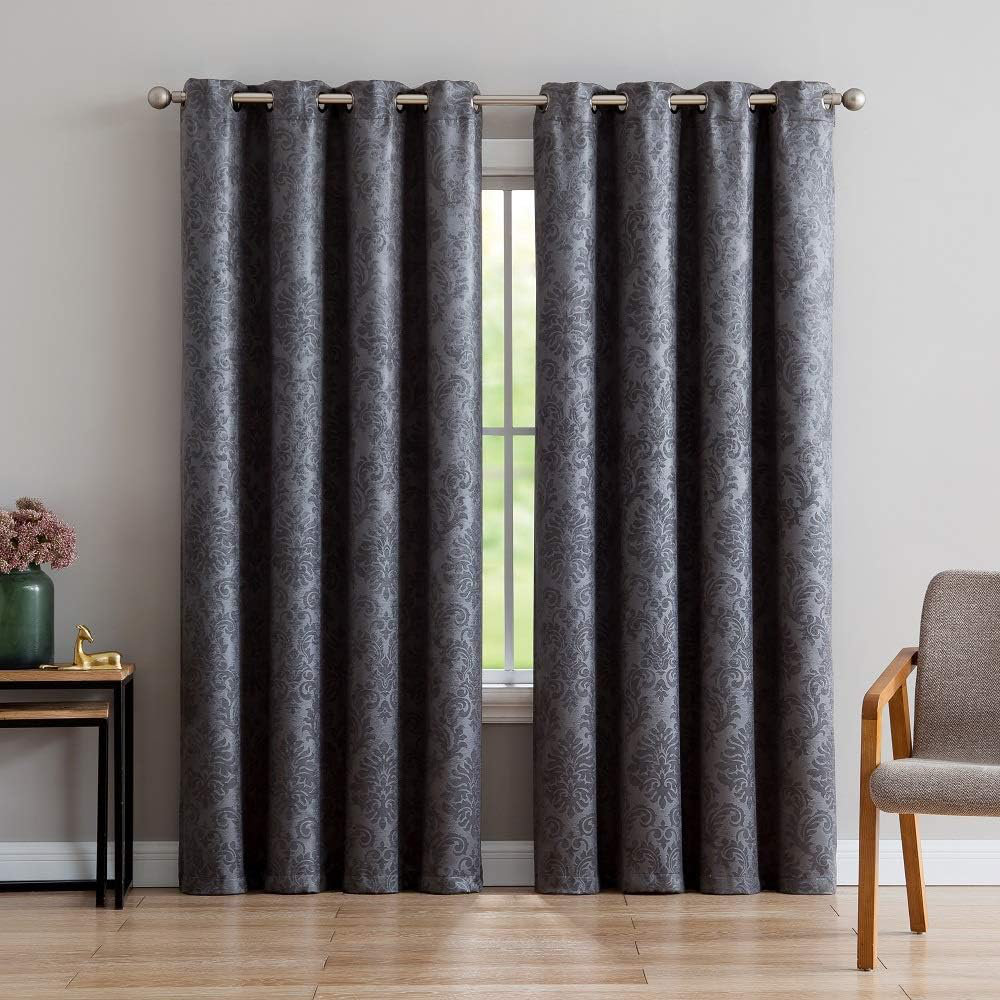 1 Pair (2 Panels) Of  Blackout Curtains With Embossed Textured Damask Flower Pattern in 5 Colors Alcott Hill® 