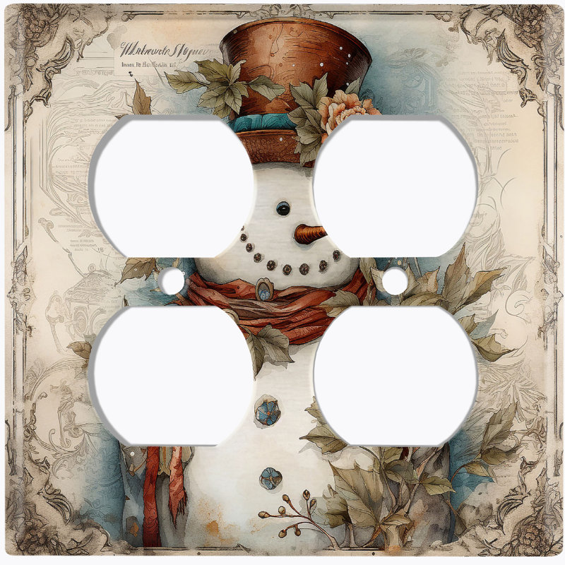 Christmas Festive Snow Man Leaves Beige 2 - Gang Toggle Light Switch Standard Wall Plate