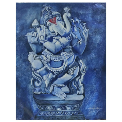 «The Lord Ganesh With Flute», peinture | Acrylique sur toile | Par Shweta Rukme