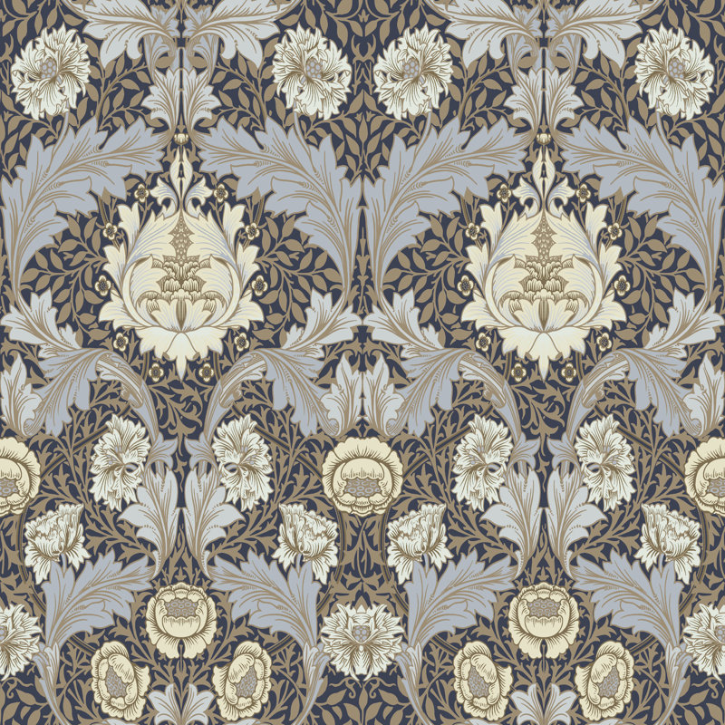 Papier peint floral Myge Myvele Mauve, Bleu
