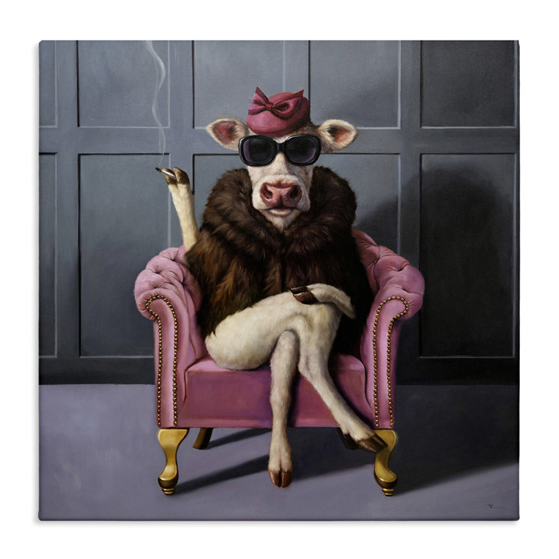 Art mural sur toile Trendy Pink Glam Cow par Lucia Heffernan, H 24 po x l 24 po x P 1,5 po