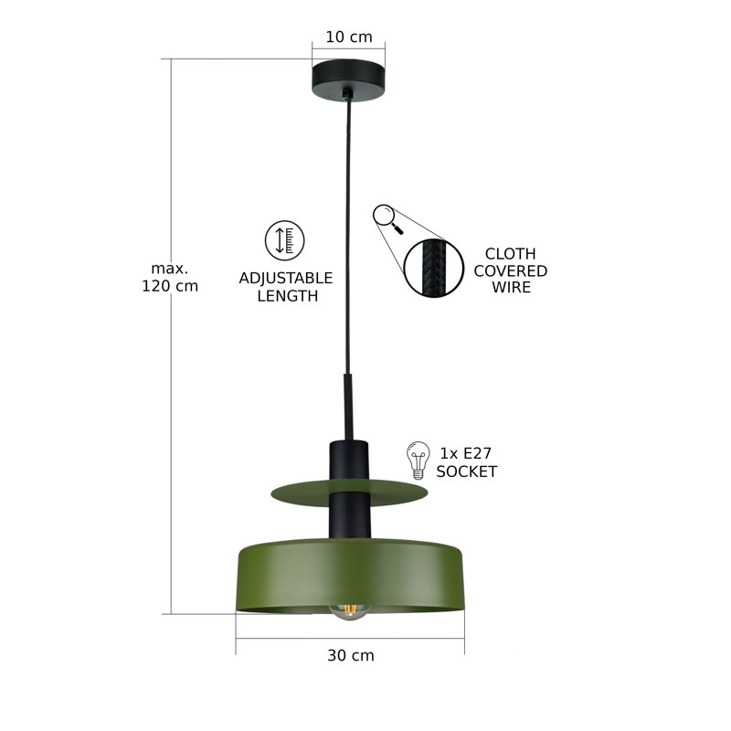1 - Light Matte Black Drum Pendant, Khaki/Black