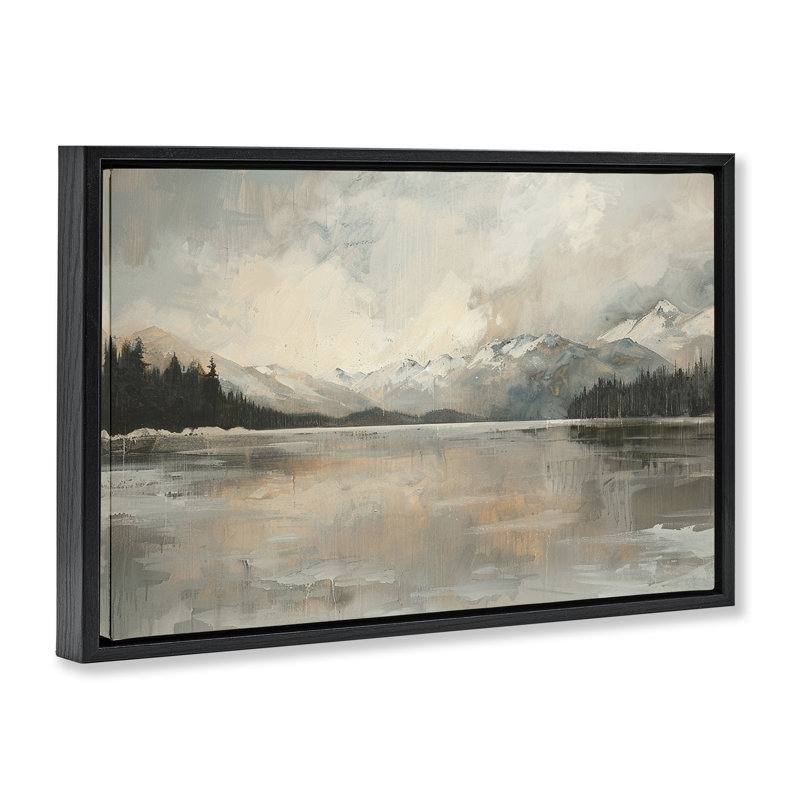  «Frozen Lake Landscape», toile flottante encadrée dorée par LSR Design Studio, Cadre flottant noir de jais