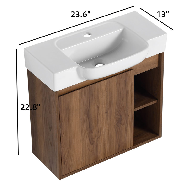 Meuble-lavabo mural avec lavabo en céramique blanche et porte rembourrée, 23.6"