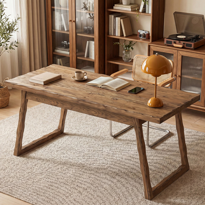 63" Solid Wood Dining Table, Rustic Farmhouse Rectangular Kitchen Table, Natural Brown Wood Table For 4-6