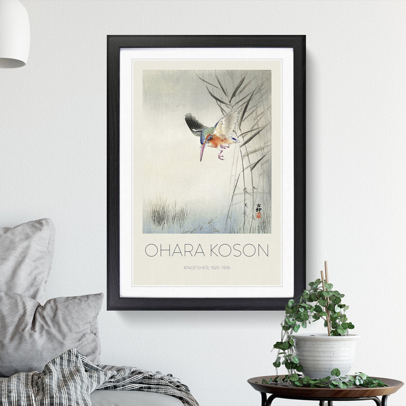 Hunting Kingfisher by Ohara Koson - Picture Frame Art Prints, Black Framed, 36cm H x 27cm W x 2cm D