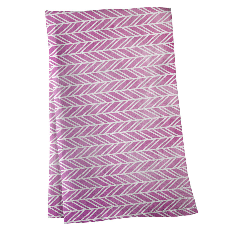 Serviette à thé à motif chevrons, Sergé de coton, Rose
