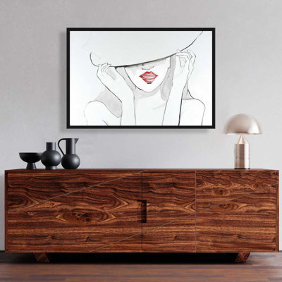 Femme avec grand chapeau - chambre à coucher romantique, art sur toile