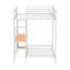 Lit superposé double au-dessus d'un poste de travail double en métal blanc mat, avec un revêtement en filet et des barrières de sécurité pour un sommeil surélevé en toute sécurité, un bureau large, un emplacement flexible à deux échelles, des surfaces en bois d'ingénierie