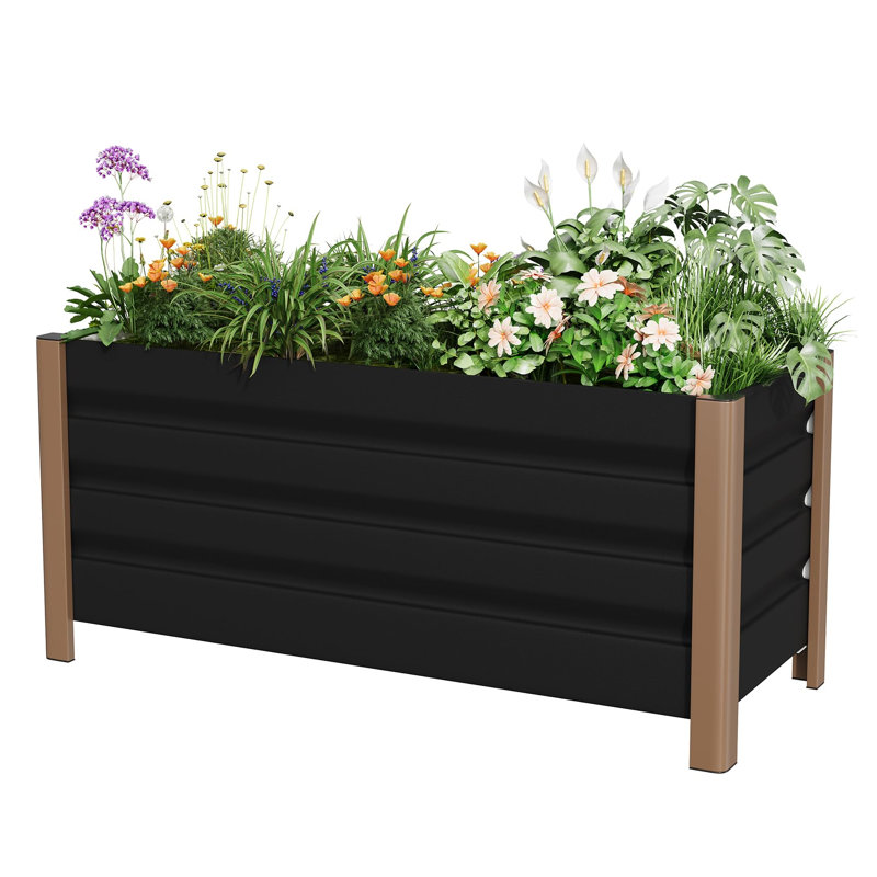 Aluminum Planter Box 39x16x18 in, Modern Raised Garden Bed with Drainage Holes for Patio Balcony, Gray