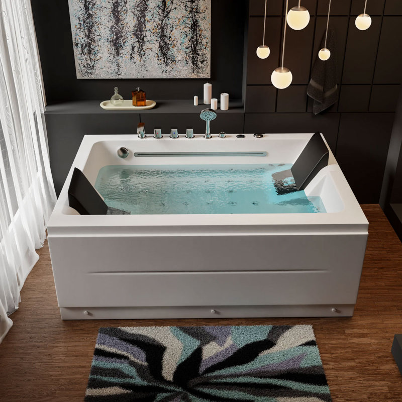71" Acrylic Whirlpool Bathtub 2 Person Whirlpool Tub with Inline Heater, Air Massage, LED Lights White Spa Corner Bathtub & Computer Panel