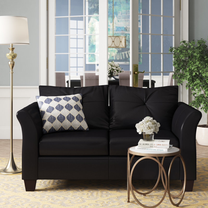 Nardulli Faux Leather 63'' Reception Loveseat, San Marino Ebony