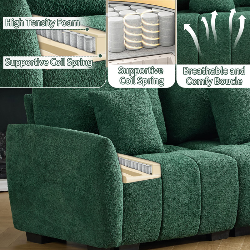 74.2 Gray Boucle American Tufed Club Loveseat, Vert