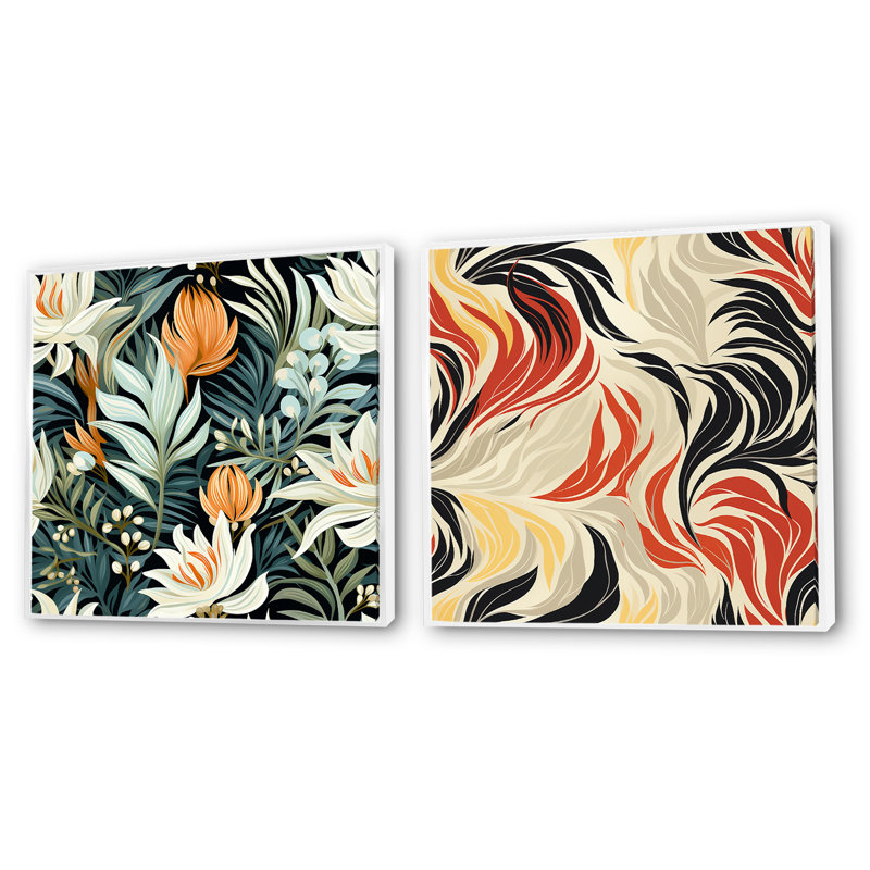 Lonepine - Ensemble de 2 collages carrés floraux, Cadre flottant blanc, H 16 po x l 33 po