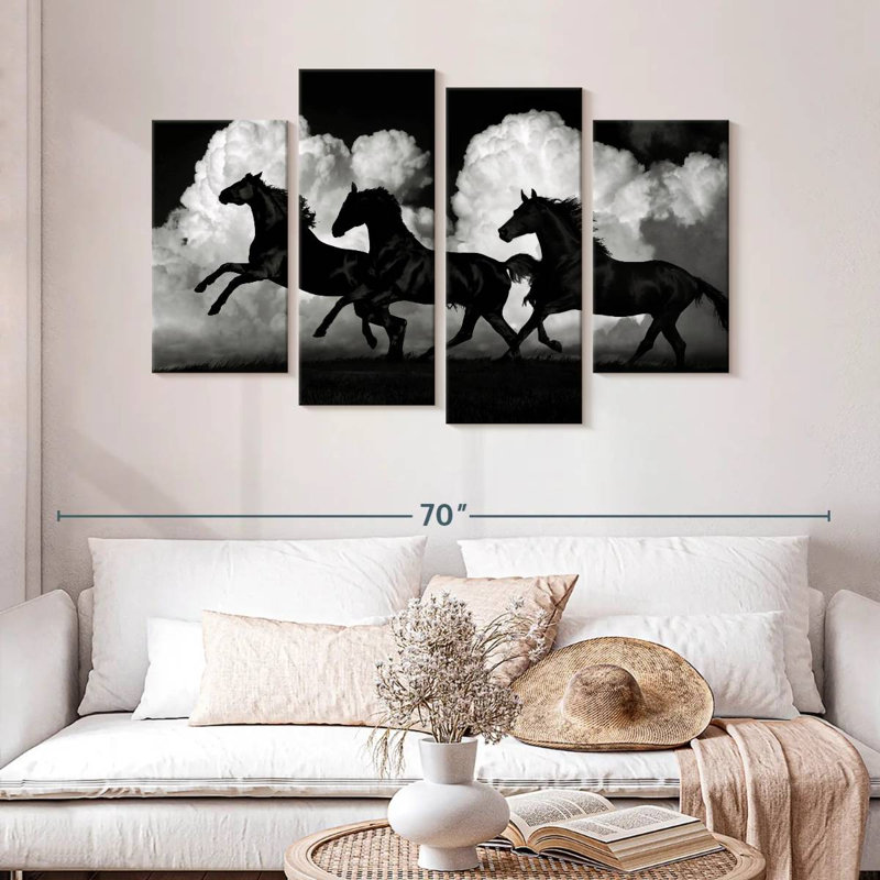 Silhouette de chevaux sauvages, H 32 po x l 52 po