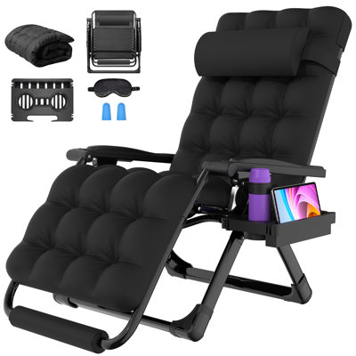 Bucella Oversized XL Folding Zero Gravity Chair, Patio Reclining Lounge Chair 29In with Cushions and Headrest