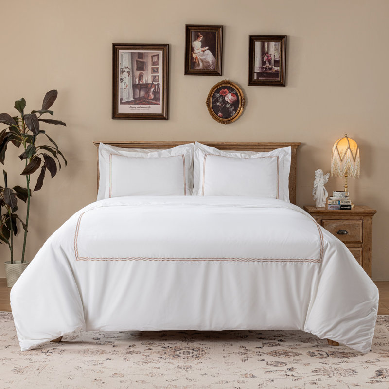 Ensemble de housse de couette en coton percale brodé Hotel Collection, Housse de couette très grand et 2 taies, Marine