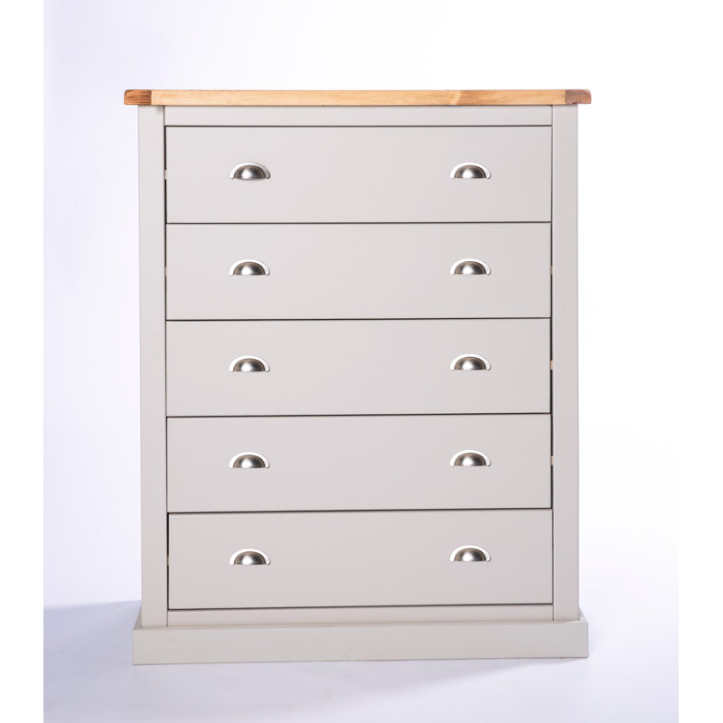 Keshawn 90cm W 5 - Drawer Chest of Drawers, Grey/White, Chrome