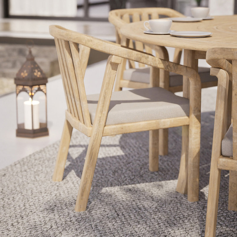 6 - Person Acacia Wood Patio Dining Set with Round Table , Cushions Included