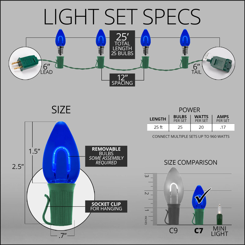 Shatterproof LED Filament Christmas Lights, Blue