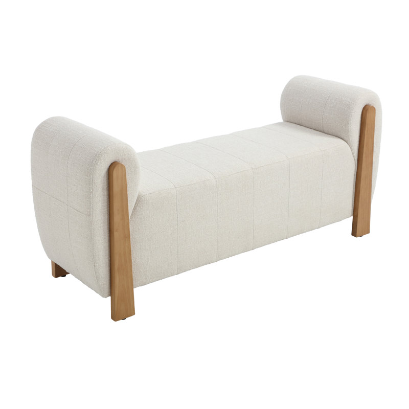 Upholstered Bench With Solid Wood Legs, Living Room Bench, Beige