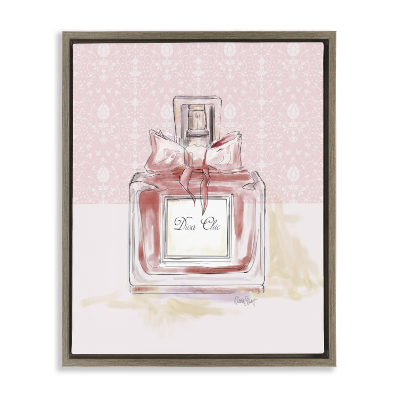 Diva Chic Pink Perfume Floating Frame, design by Carol Robinson, 21" H x 17" W, Montalcino Elm Floater Frame