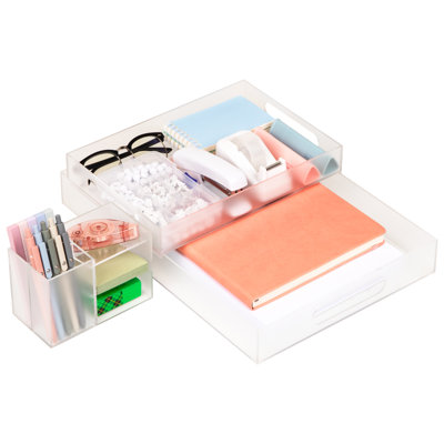 3-Piece Acrylic Desktop Organizer Set, Frosted Clear Paper Tray, Accessory Tray, Pen and Supply Organizer, Modular Desk Organization System